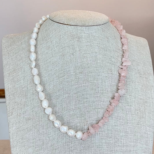 CUARZO ROSA Y PERLAS
